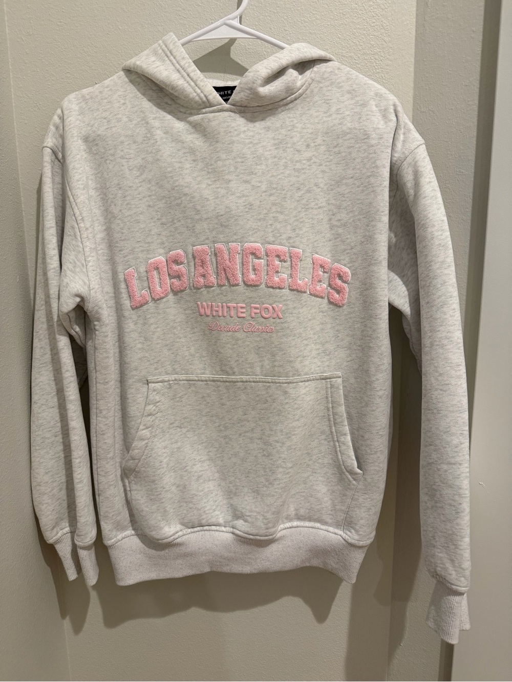 White Fox Boutique Gray Hoodie with Pink Logo